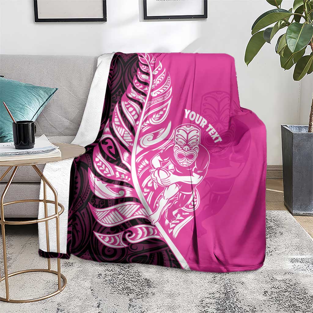New Zealand Silver Fern Rugby Custom Blanket All Black Maori Pattern Pink - Aussie Hoodie
