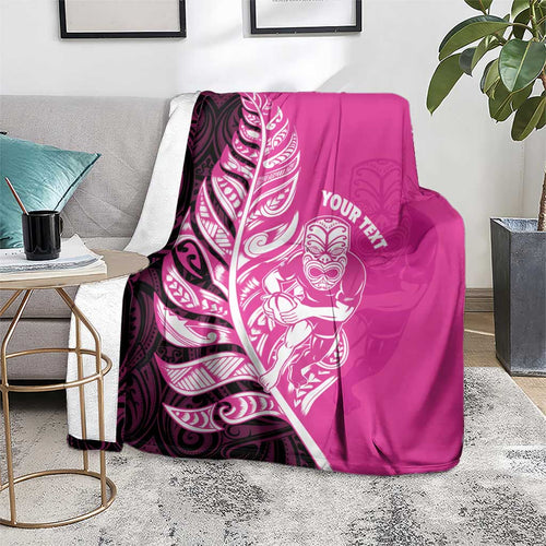 New Zealand Silver Fern Rugby Custom Blanket All Black Maori Pattern Pink - Aussie Hoodie