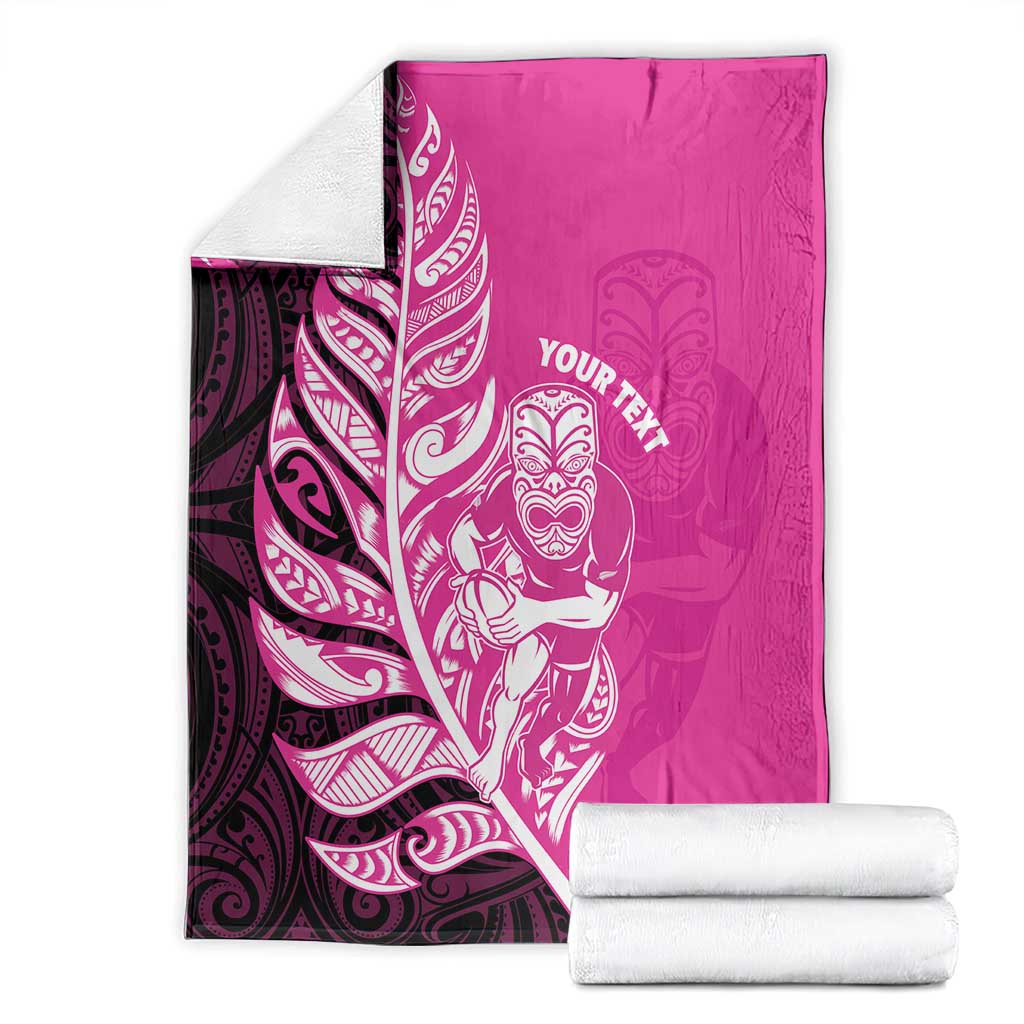 New Zealand Silver Fern Rugby Custom Blanket All Black Maori Pattern Pink - Aussie Hoodie