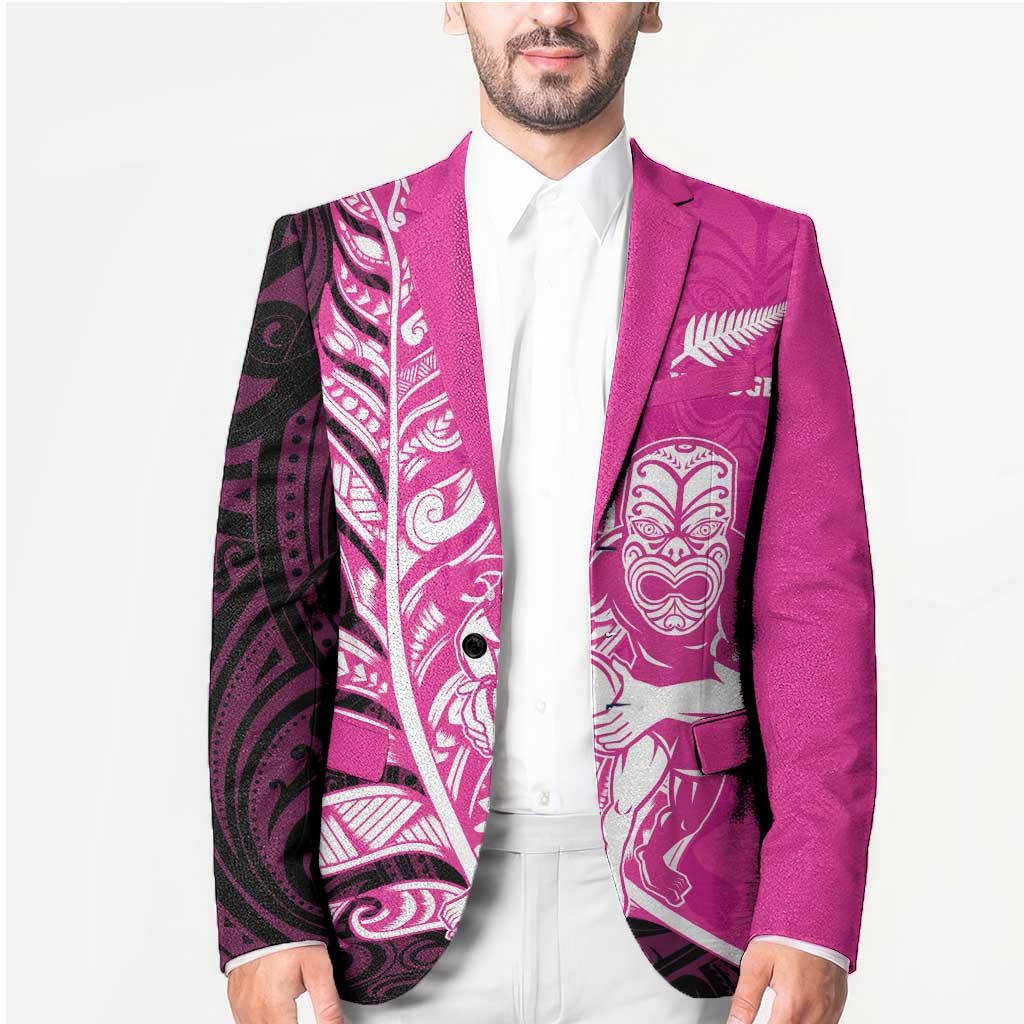 New Zealand Silver Fern Rugby Custom Blazer All Black Maori Pattern Pink - Aussie Hoodie