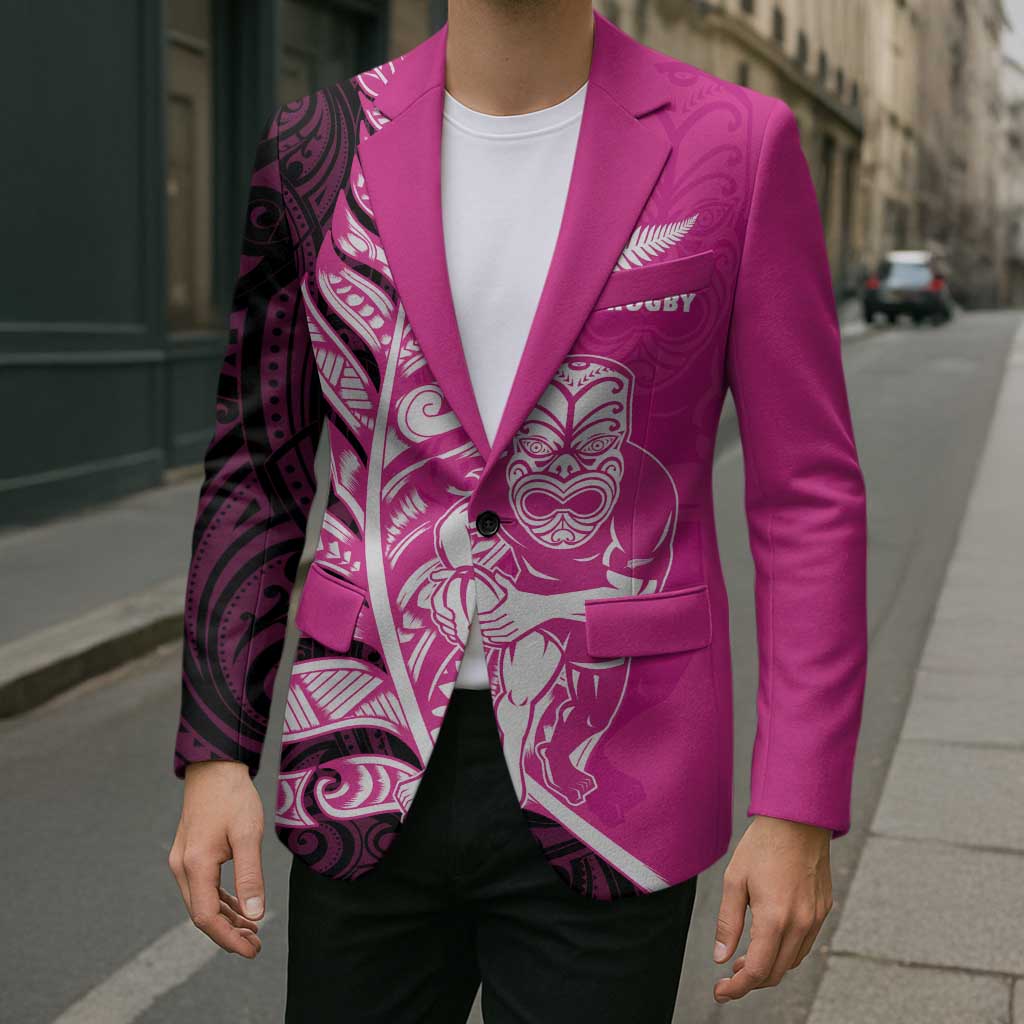 New Zealand Silver Fern Rugby Custom Blazer All Black Maori Pattern Pink - Aussie Hoodie