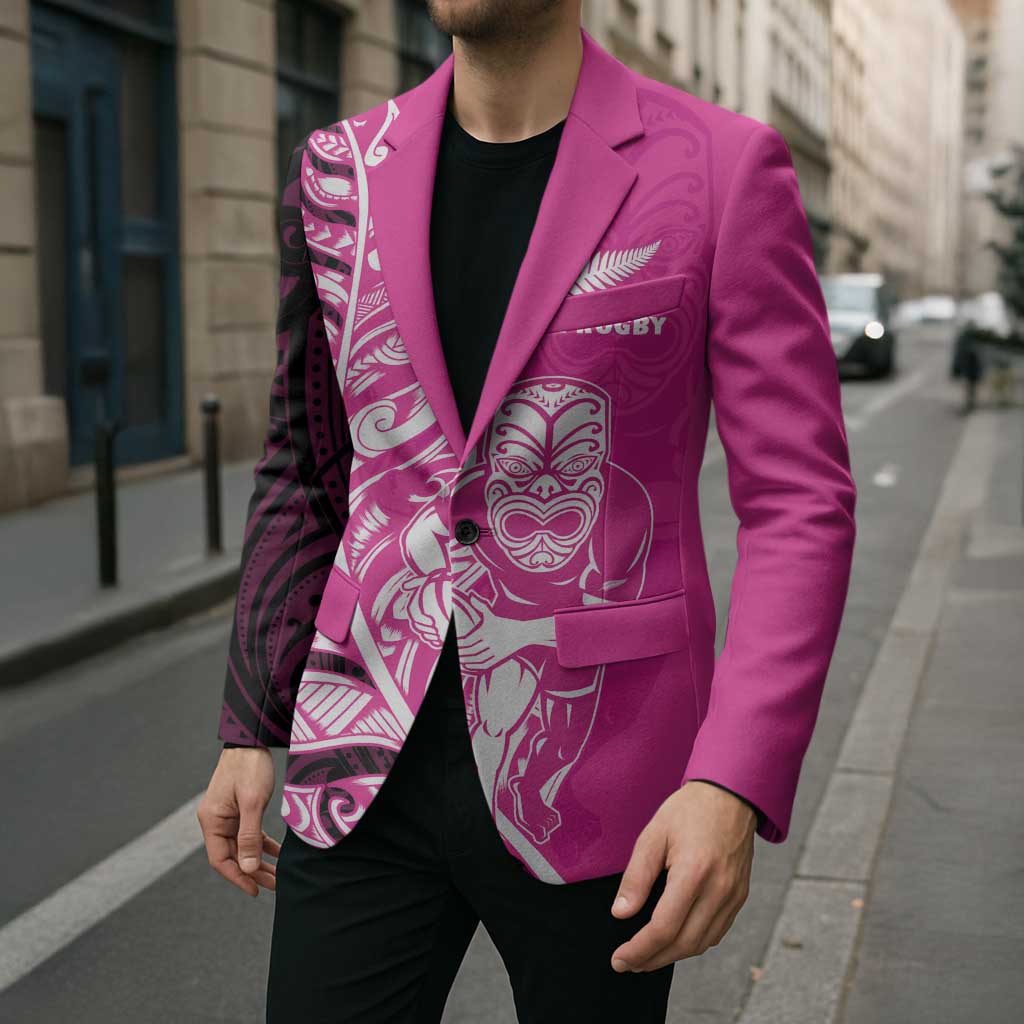 New Zealand Silver Fern Rugby Custom Blazer All Black Maori Pattern Pink - Aussie Hoodie