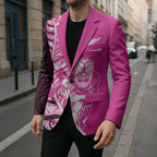 New Zealand Silver Fern Rugby Custom Blazer All Black Maori Pattern Pink - Aussie Hoodie
