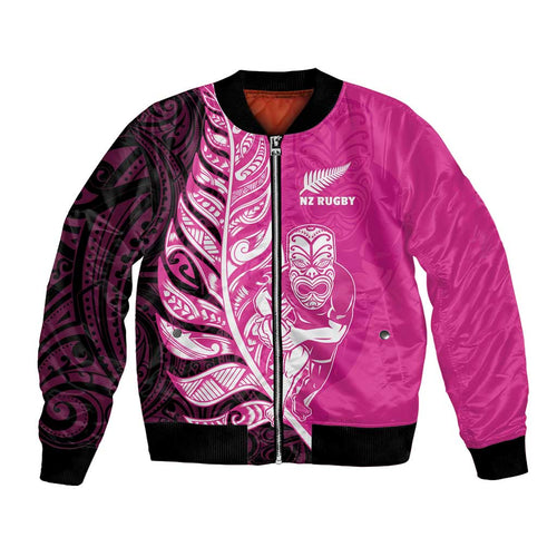 New Zealand Silver Fern Rugby Custom Bomber Jacket All Black Maori Pattern Pink - Aussie Hoodie