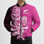 New Zealand Silver Fern Rugby Custom Bomber Puffer Jacket All Black Maori Pattern Pink - Aussie Hoodie