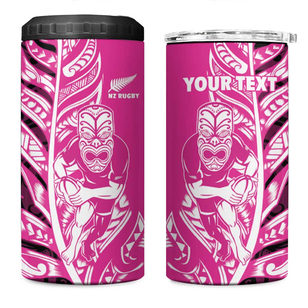 New Zealand Silver Fern Rugby Custom 4 in 1 Can Cooler Tumbler All Black Maori Pattern Pink - Aussie Hoodie