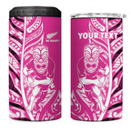 New Zealand Silver Fern Rugby Custom 4 in 1 Can Cooler Tumbler All Black Maori Pattern Pink - Aussie Hoodie