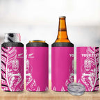 New Zealand Silver Fern Rugby Custom 4 in 1 Can Cooler Tumbler All Black Maori Pattern Pink - Aussie Hoodie