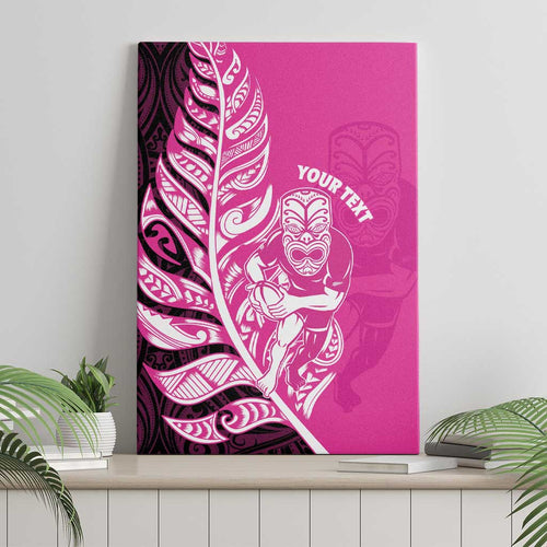 New Zealand Silver Fern Rugby Custom Canvas Wall Art All Black Maori Pattern Pink - Aussie Hoodie