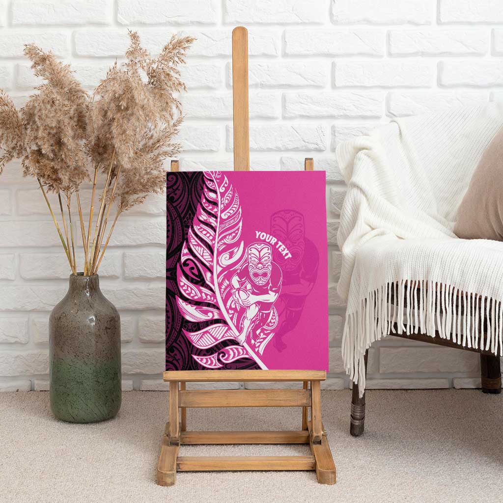 New Zealand Silver Fern Rugby Custom Canvas Wall Art All Black Maori Pattern Pink - Aussie Hoodie