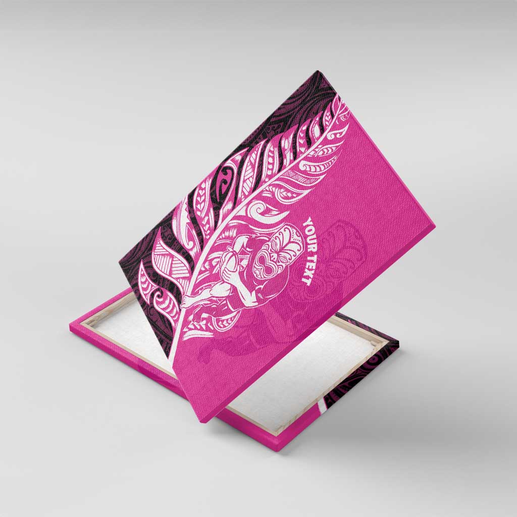 New Zealand Silver Fern Rugby Custom Canvas Wall Art All Black Maori Pattern Pink - Aussie Hoodie