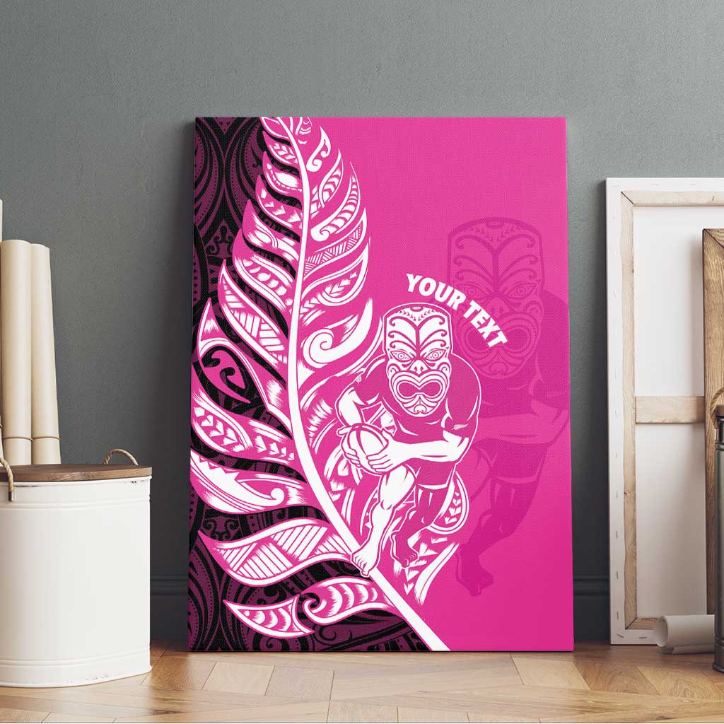 New Zealand Silver Fern Rugby Custom Canvas Wall Art All Black Maori Pattern Pink - Aussie Hoodie