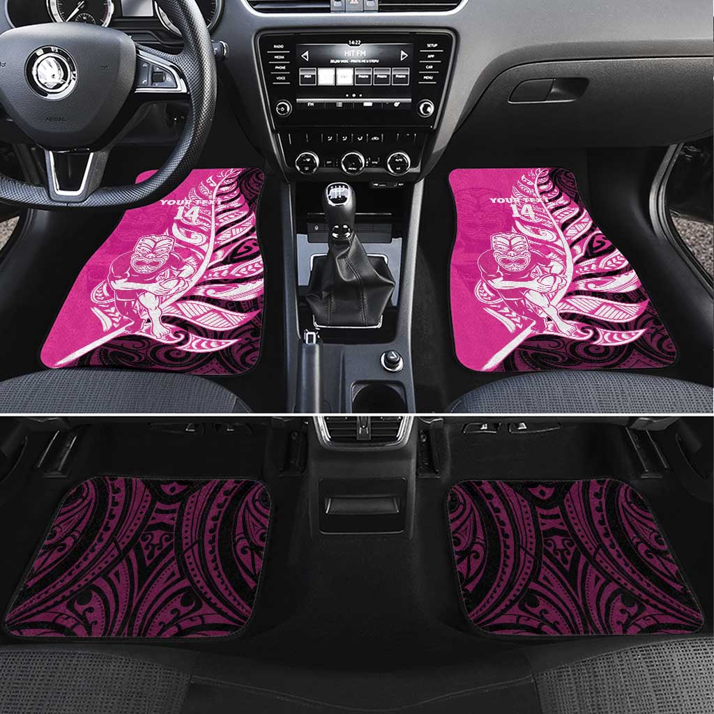 New Zealand Silver Fern Rugby Custom Car Mats All Black Maori Pattern Pink - Aussie Hoodie