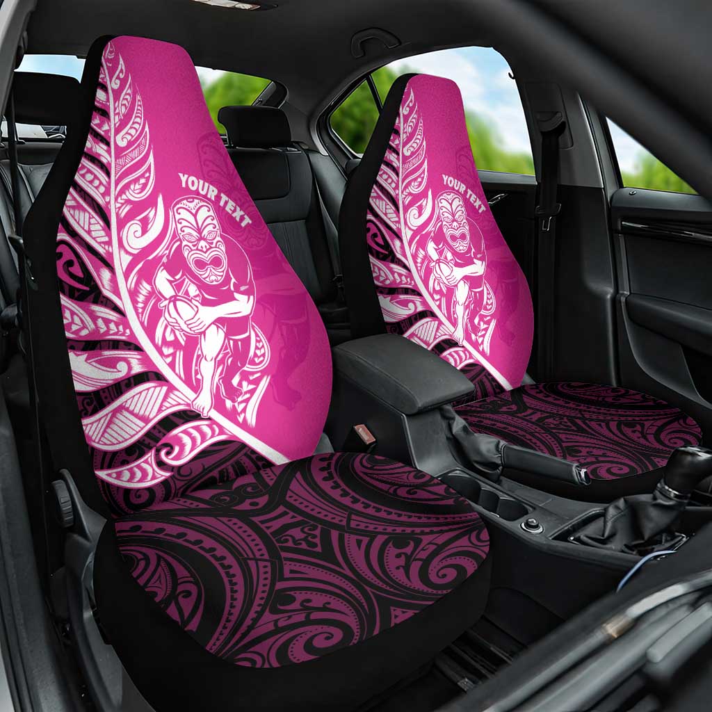 New Zealand Silver Fern Rugby Custom Car Seat Cover All Black Maori Pattern Pink - Aussie Hoodie
