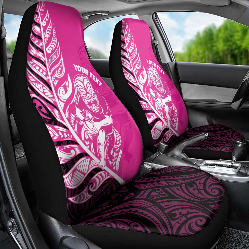 New Zealand Silver Fern Rugby Custom Car Seat Cover All Black Maori Pattern Pink - Aussie Hoodie