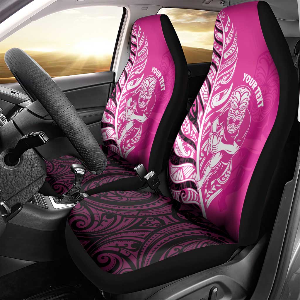 New Zealand Silver Fern Rugby Custom Car Seat Cover All Black Maori Pattern Pink - Aussie Hoodie