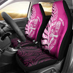 New Zealand Silver Fern Rugby Custom Car Seat Cover All Black Maori Pattern Pink - Aussie Hoodie