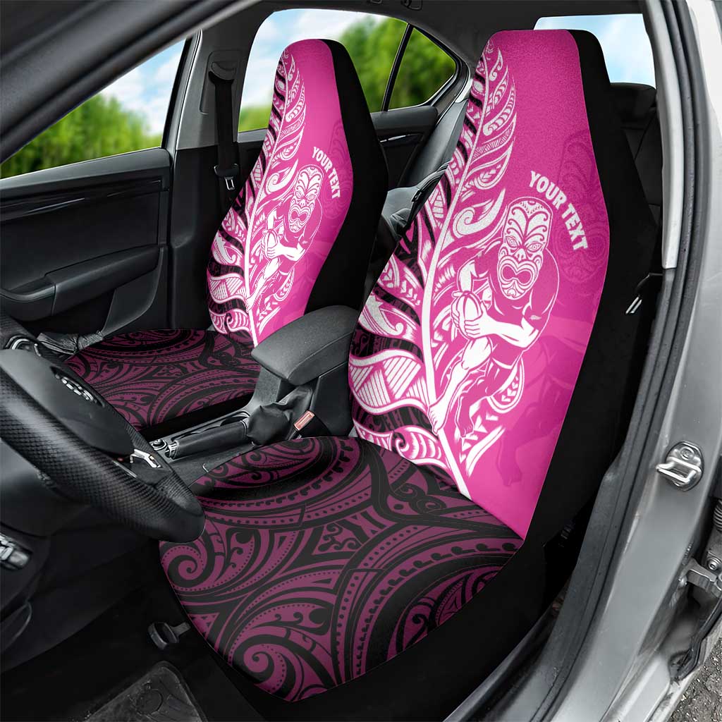 New Zealand Silver Fern Rugby Custom Car Seat Cover All Black Maori Pattern Pink - Aussie Hoodie