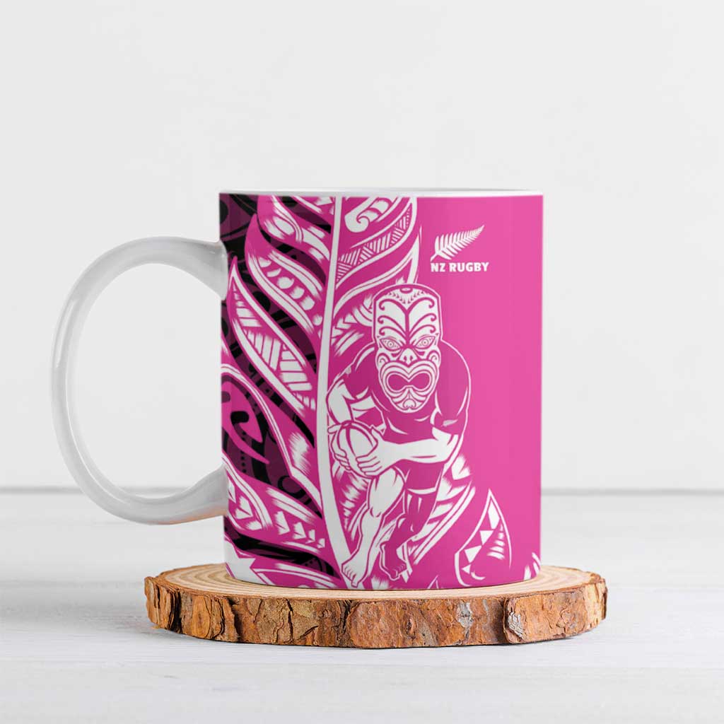 New Zealand Silver Fern Rugby Custom Ceramic Mug All Black Maori Pattern Pink - Aussie Hoodie