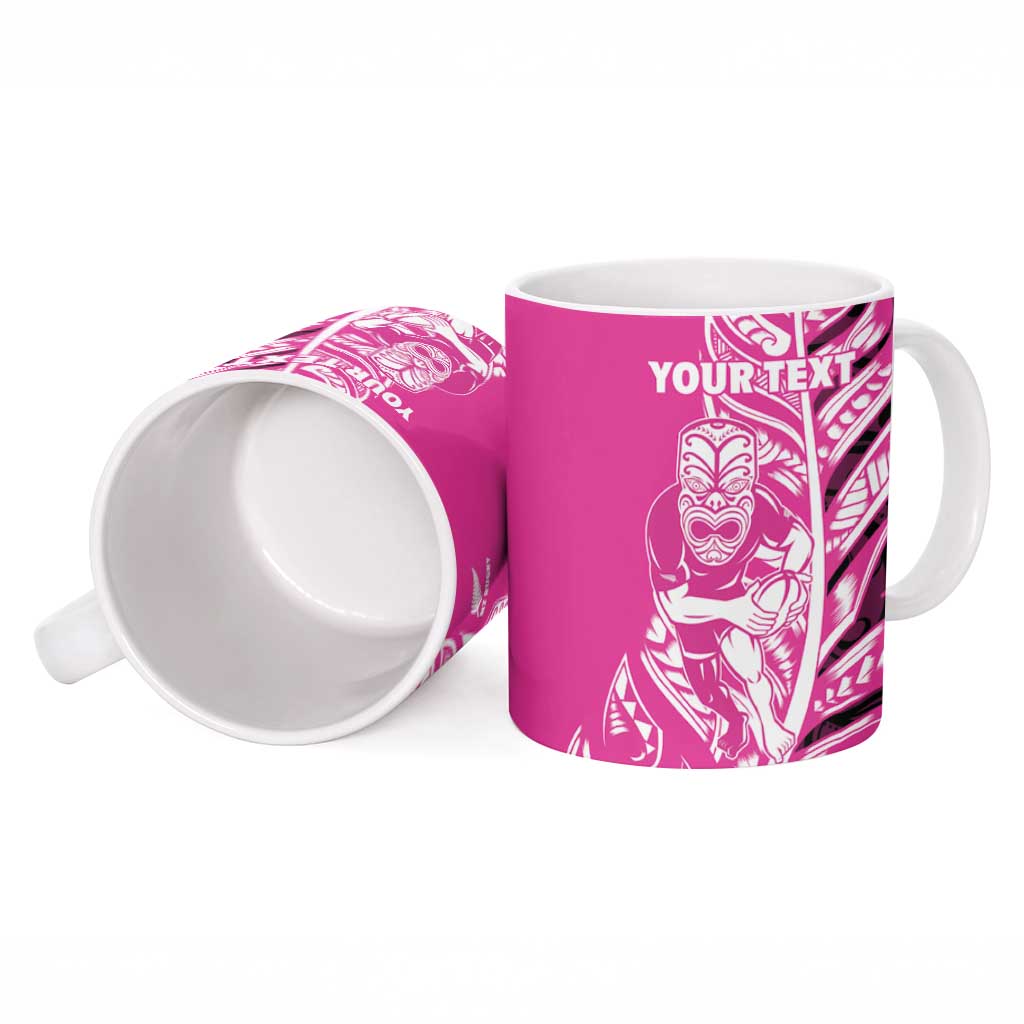 New Zealand Silver Fern Rugby Custom Ceramic Mug All Black Maori Pattern Pink - Aussie Hoodie
