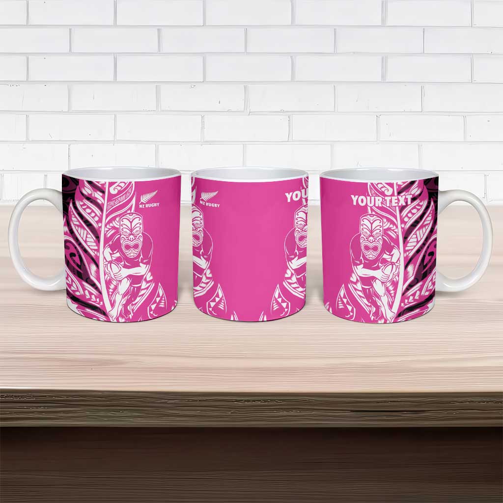 New Zealand Silver Fern Rugby Custom Ceramic Mug All Black Maori Pattern Pink - Aussie Hoodie
