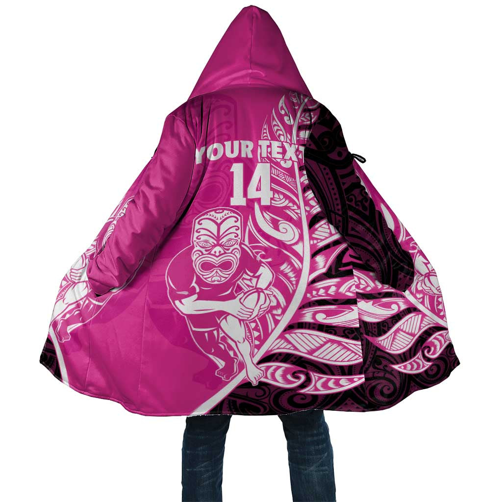 New Zealand Silver Fern Rugby Custom Cloak All Black Maori Pattern Pink - Aussie Hoodie