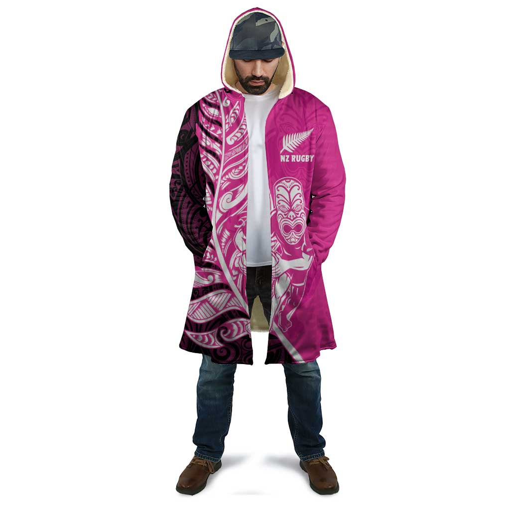 New Zealand Silver Fern Rugby Custom Cloak All Black Maori Pattern Pink - Aussie Hoodie
