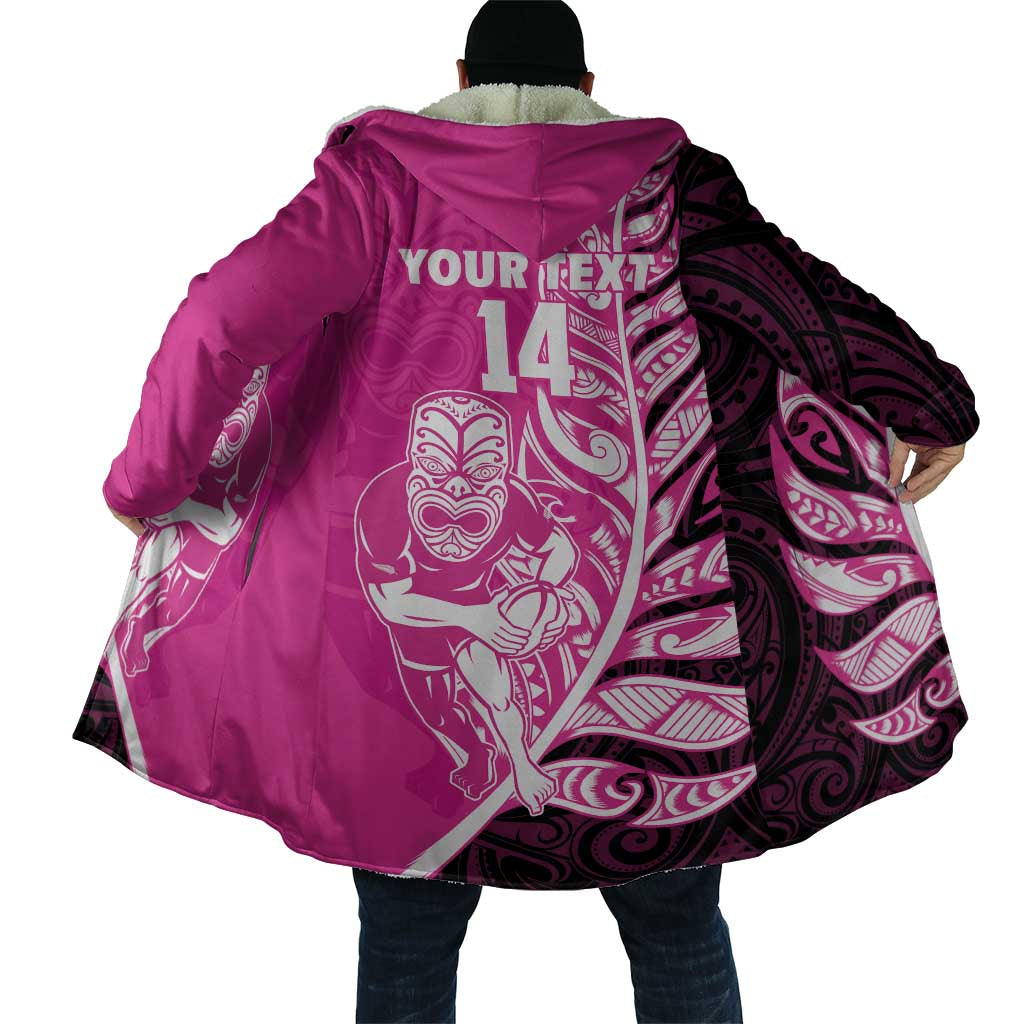 New Zealand Silver Fern Rugby Custom Cloak All Black Maori Pattern Pink - Aussie Hoodie