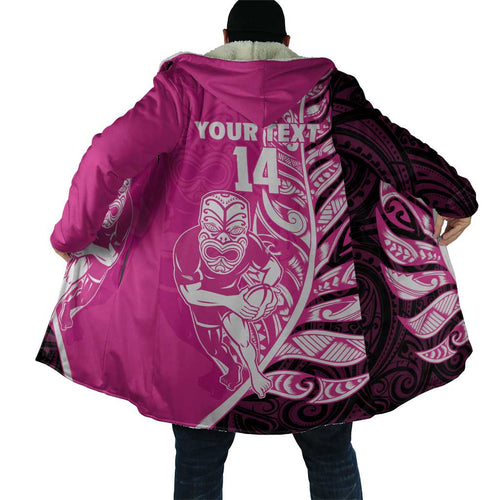 New Zealand Silver Fern Rugby Custom Cloak All Black Maori Pattern Pink - Aussie Hoodie