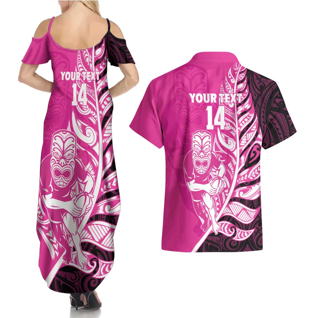 New Zealand Silver Fern Rugby Custom Couples Matching Summer Maxi Dress and Hawaiian Shirt All Black Maori Pattern Pink - Aussie Hoodie