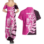 New Zealand Silver Fern Rugby Custom Couples Matching Summer Maxi Dress and Hawaiian Shirt All Black Maori Pattern Pink - Aussie Hoodie
