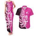 New Zealand Silver Fern Rugby Custom Couples Matching Tank Maxi Dress and Hawaiian Shirt All Black Maori Pattern Pink - Aussie Hoodie