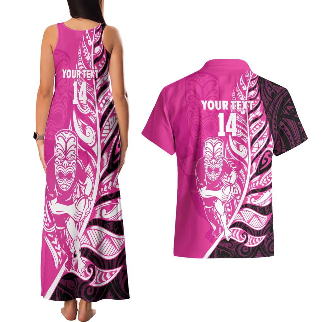 New Zealand Silver Fern Rugby Custom Couples Matching Tank Maxi Dress and Hawaiian Shirt All Black Maori Pattern Pink - Aussie Hoodie