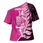 New Zealand Silver Fern Rugby Custom Cross Shoulder Shirt All Black Maori Pattern Pink - Aussie Hoodie