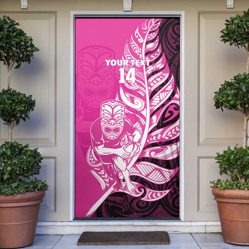New Zealand Silver Fern Rugby Custom Door Cover All Black Maori Pattern Pink - Aussie Hoodie