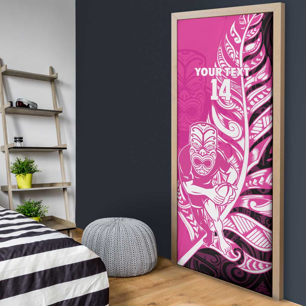 New Zealand Silver Fern Rugby Custom Door Cover All Black Maori Pattern Pink - Aussie Hoodie