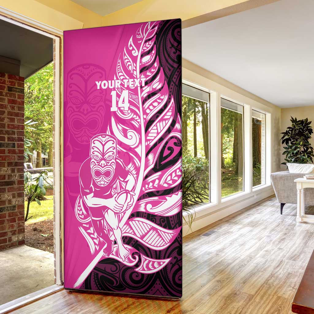 New Zealand Silver Fern Rugby Custom Door Cover All Black Maori Pattern Pink - Aussie Hoodie