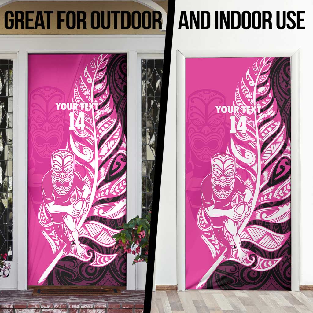 New Zealand Silver Fern Rugby Custom Door Cover All Black Maori Pattern Pink - Aussie Hoodie