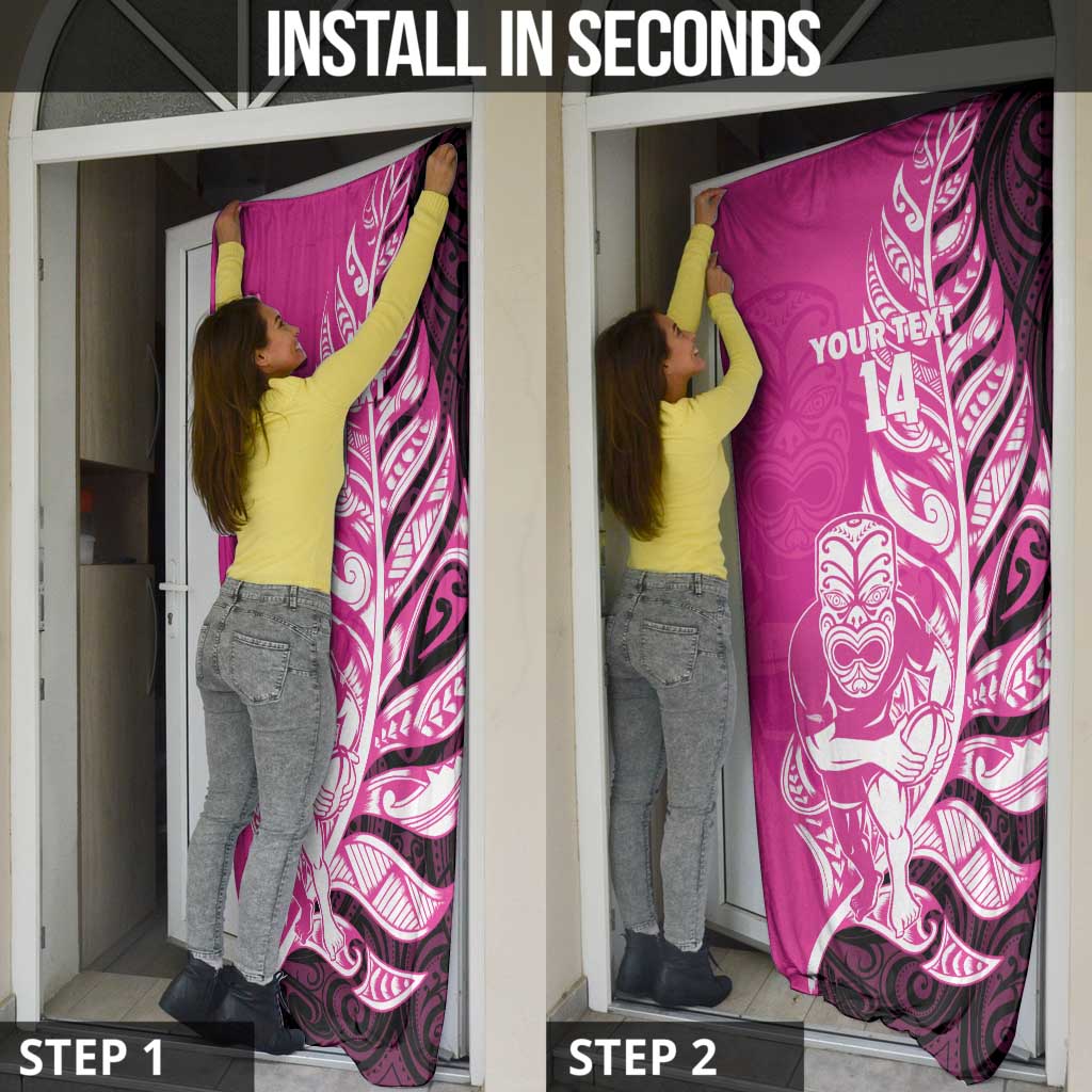 New Zealand Silver Fern Rugby Custom Door Cover All Black Maori Pattern Pink - Aussie Hoodie