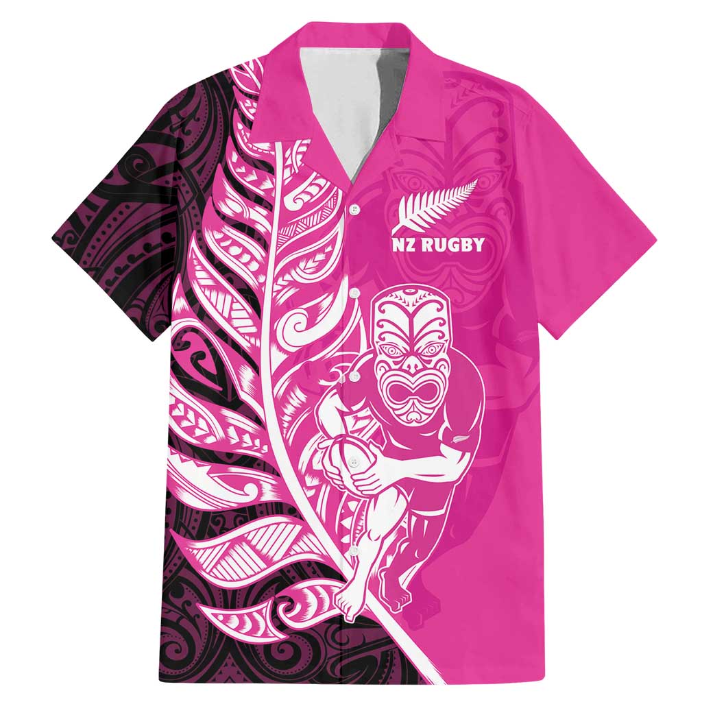 New Zealand Silver Fern Rugby Custom Family Matching Mermaid Dress and Hawaiian Shirt All Black Maori Pattern Pink - Aussie Hoodie