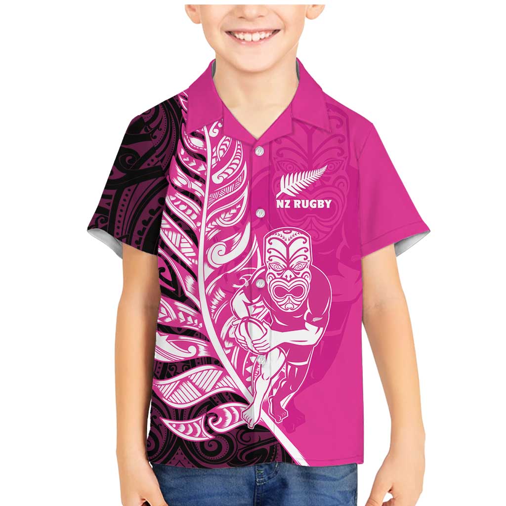 New Zealand Silver Fern Rugby Custom Family Matching Mermaid Dress and Hawaiian Shirt All Black Maori Pattern Pink - Aussie Hoodie