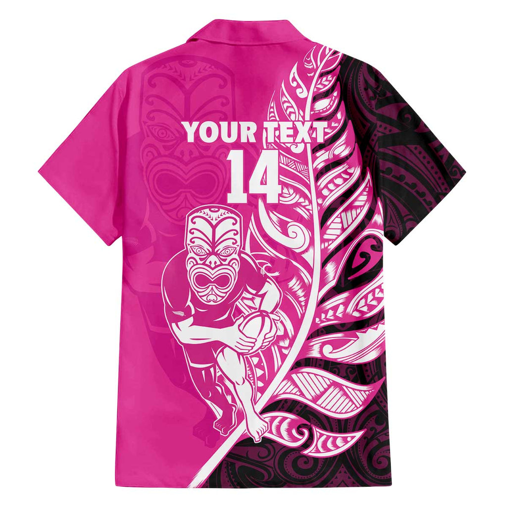 New Zealand Silver Fern Rugby Custom Family Matching Off The Shoulder Long Sleeve Dress and Hawaiian Shirt All Black Maori Pattern Pink - Aussie Hoodie
