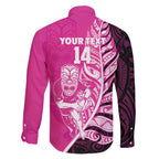 New Zealand Silver Fern Rugby Custom Family Matching Off The Shoulder Long Sleeve Dress and Hawaiian Shirt All Black Maori Pattern Pink - Aussie Hoodie