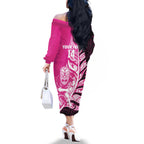 New Zealand Silver Fern Rugby Custom Family Matching Off The Shoulder Long Sleeve Dress and Hawaiian Shirt All Black Maori Pattern Pink - Aussie Hoodie