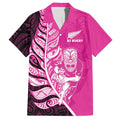 New Zealand Silver Fern Rugby Custom Family Matching Off Shoulder Maxi Dress and Hawaiian Shirt All Black Maori Pattern Pink - Aussie Hoodie