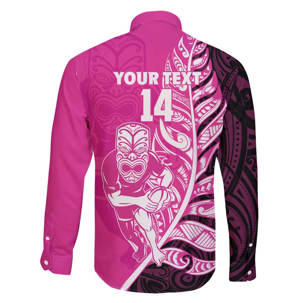 New Zealand Silver Fern Rugby Custom Family Matching Off Shoulder Maxi Dress and Hawaiian Shirt All Black Maori Pattern Pink - Aussie Hoodie