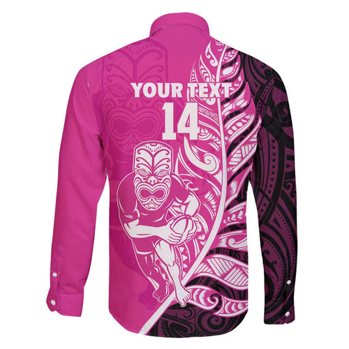New Zealand Silver Fern Rugby Custom Family Matching Off Shoulder Maxi Dress and Hawaiian Shirt All Black Maori Pattern Pink - Aussie Hoodie