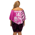 New Zealand Silver Fern Rugby Custom Family Matching Off Shoulder Short Dress and Hawaiian Shirt All Black Maori Pattern Pink - Aussie Hoodie