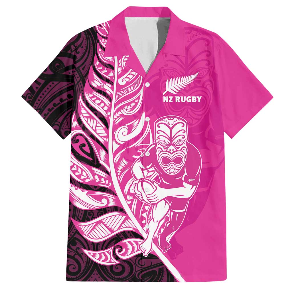 New Zealand Silver Fern Rugby Custom Family Matching Puletasi and Hawaiian Shirt All Black Maori Pattern Pink - Aussie Hoodie