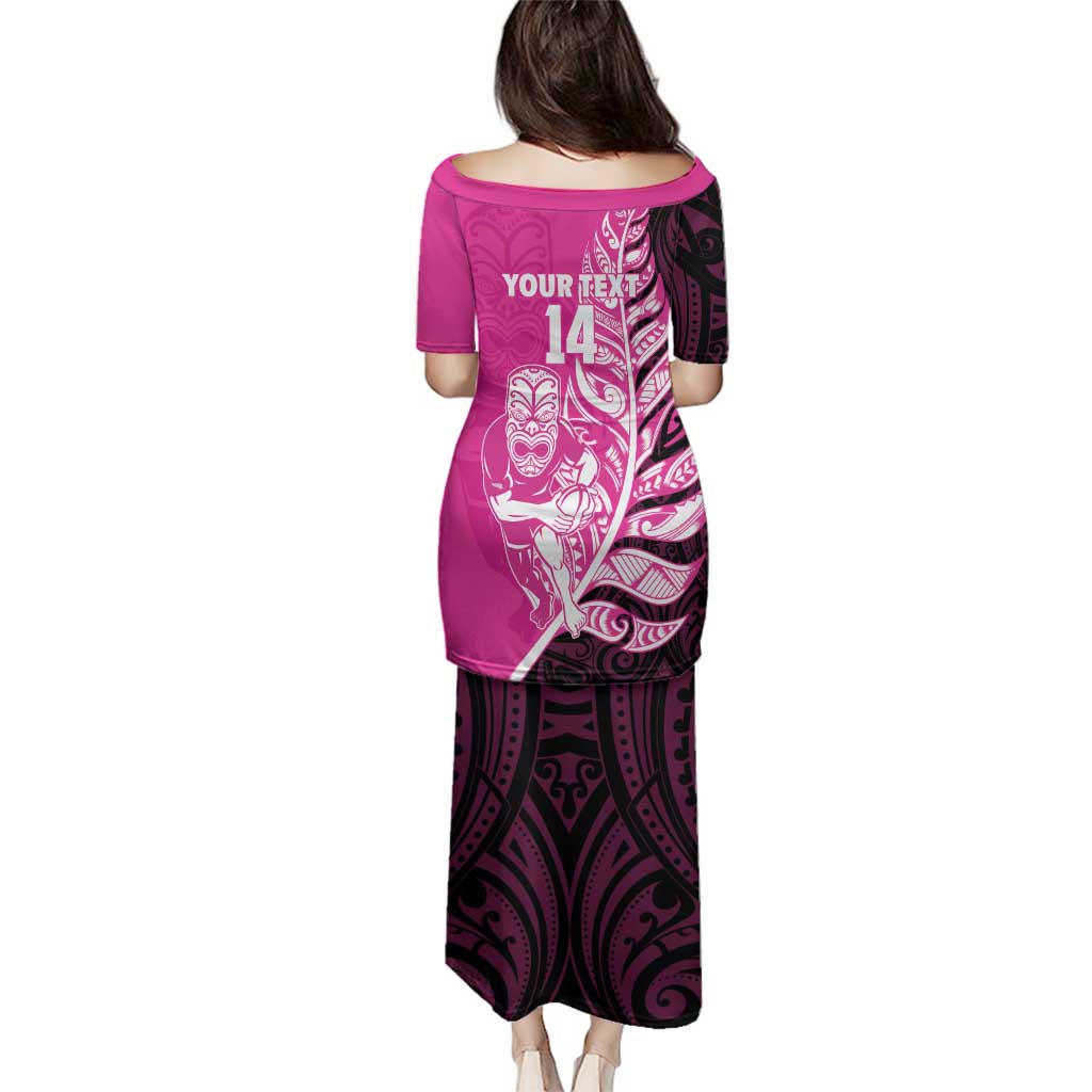 New Zealand Silver Fern Rugby Custom Family Matching Puletasi and Hawaiian Shirt All Black Maori Pattern Pink - Aussie Hoodie